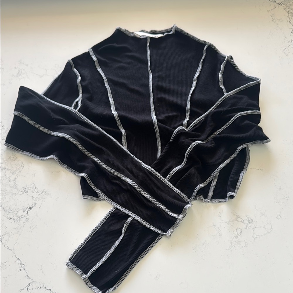 Black and White Striped Long Sleeve Top